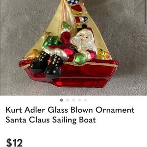 Kurt Adler Santa on Red and Gold Sailboat Ornament